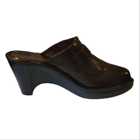 Born Handcrafted Brown Leather Wedge Heel Buckle Detail Slip-on Mule Shoe Size 8 - Picture 5 of 12